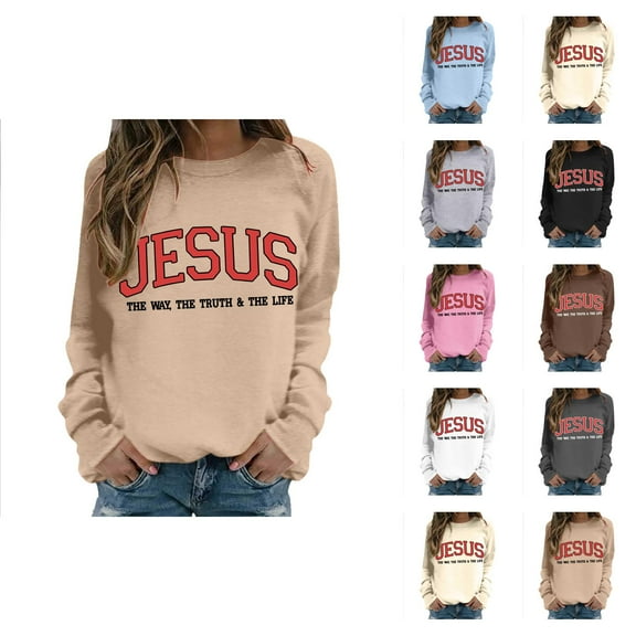 Fall Sweatshirts for Women 2025 Jesus Christian Sweatshirt Long Sleeve Crewneck Graphic Sweatshirt Pullover Tops