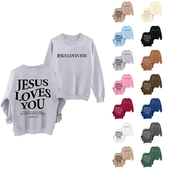 Fall Sweatshirts for Women 2025 Jesus Loves You Sweatshirt Crewneck Christian Graphic Sweatshirt Pullover Tops