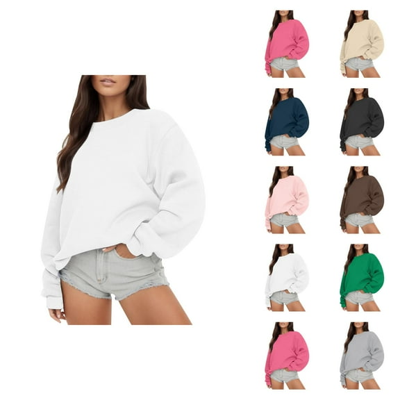 Fall Sweatshirts for Women 2025 Long Sleeve Casual Crewneck Plain Basic Oversized Sweatshirt Pullover Tops