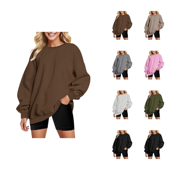 Fall Sweatshirts for Women 2025 Long Sleeve Crewneck Drop Shoulder Basic Oversized Sweatshirt Pullover Tops