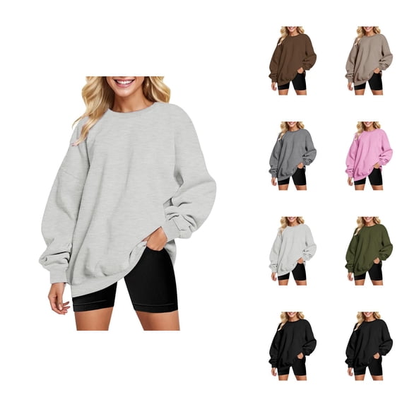 Fall Sweatshirts for Women 2025 Long Sleeve Crewneck Drop Shoulder Basic Oversized Sweatshirt Pullover Tops