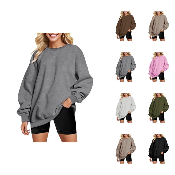 Fall Sweatshirts for Women 2025 Long Sleeve Crewneck Drop Shoulder Basic Oversized Sweatshirt Pullover Tops