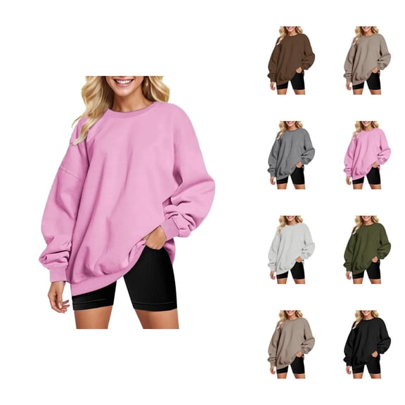 Fall Sweatshirts for Women 2025 Long Sleeve Crewneck Drop Shoulder Basic Oversized Sweatshirt Pullover Tops