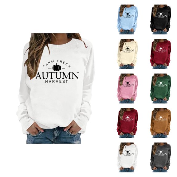 Fall Sweatshirts for Women 2025 Long Sleeve Crewneck Farm Fresh Autumn Harvest Graphic Sweatshirt Pullover Tops