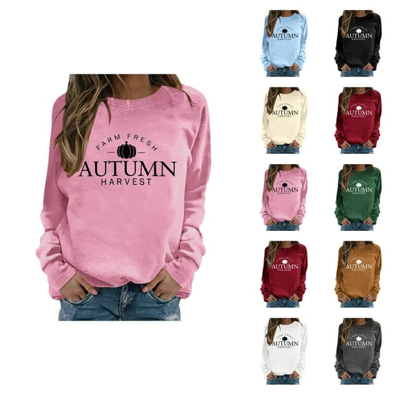 Fall Sweatshirts for Women 2025 Long Sleeve Crewneck Farm Fresh Autumn Harvest Graphic Sweatshirt Pullover Tops