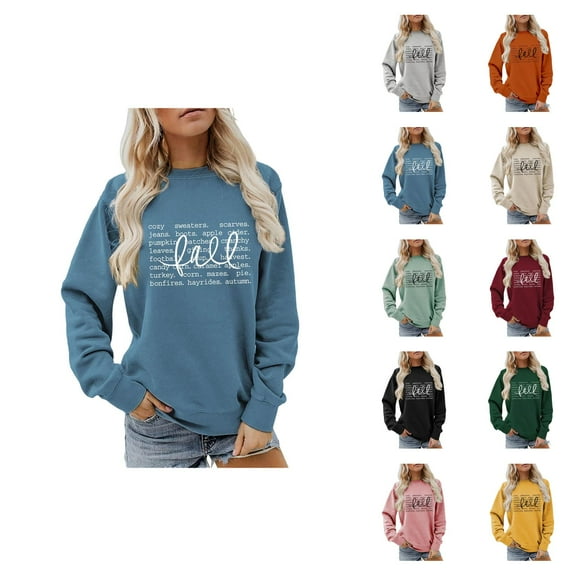 Fall Sweatshirts for Women 2025 Long Sleeve Crewneck Loose Fit Letter Graphic Sweatshirt Pullover Tops
