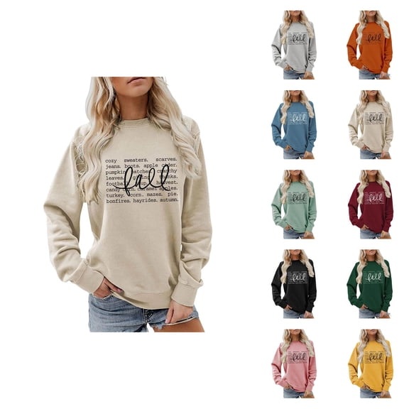 Fall Sweatshirts for Women 2025 Long Sleeve Crewneck Loose Fit Letter Graphic Sweatshirt Pullover Tops