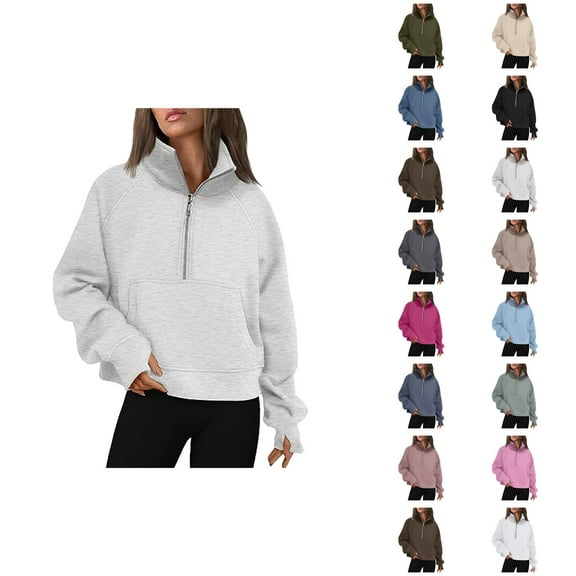 Fall Sweatshirts for Women 2025 Long Sleeve Half Zipper Turtleneck Thumb Hole Pockets Plain Sweatshirt Pullover Tops