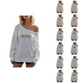 thumbnail image 1 of Fall Sweatshirts for Women 2025 Long Sleeve One Shoulder Grey Letter Graphic Oversized Sweatshirt Pullover Tops, 1 of 4