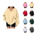 thumbnail image 1 of Fall Sweatshirts for Women 2025 Long Sleeve V Neck Cute Oversized Sweatshirt Plain Basic Pullover Tops, 1 of 6