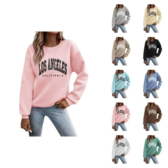 Fall Sweatshirts for Women 2025 Los Angeles Sweatshirt Long Sleeve Drop Shoulder Crewneck Sweatshirt Pullover Tops