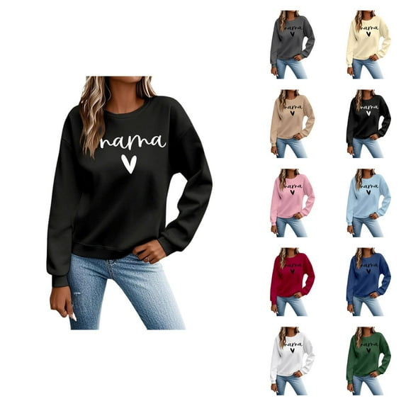 Fall Sweatshirts for Women 2025 Mama Sweatshirt Long Sleeve Drop Shoulder Crewneck Sweatshirt Pullover Tops