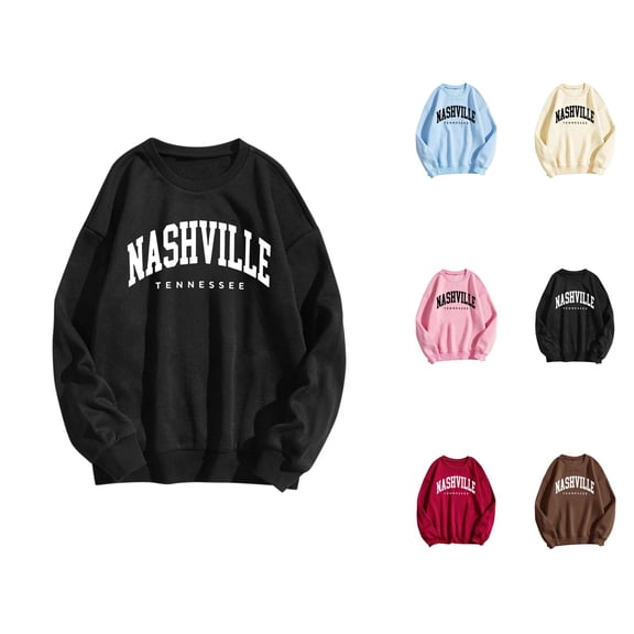 Fall Sweatshirts for Women 2025 Nashville Tennessee Sweatshirt Long Sleeve Crewneck Graphic Sweatshirt Pullover Tops