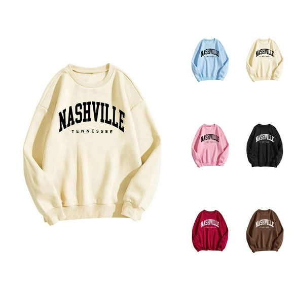 Fall Sweatshirts for Women 2025 Nashville Tennessee Sweatshirt Long Sleeve Crewneck Graphic Sweatshirt Pullover Tops