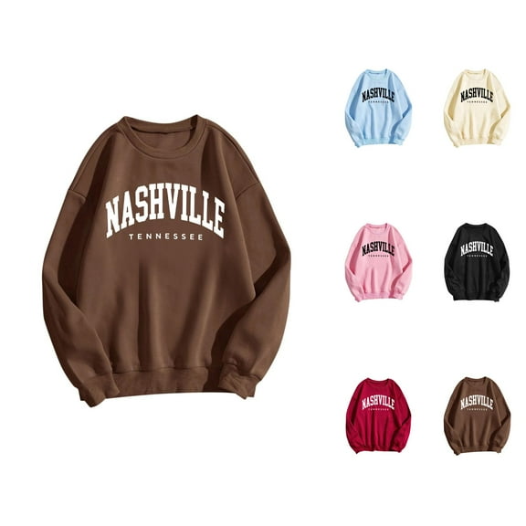 Fall Sweatshirts for Women 2025 Nashville Tennessee Sweatshirt Long Sleeve Crewneck Graphic Sweatshirt Pullover Tops