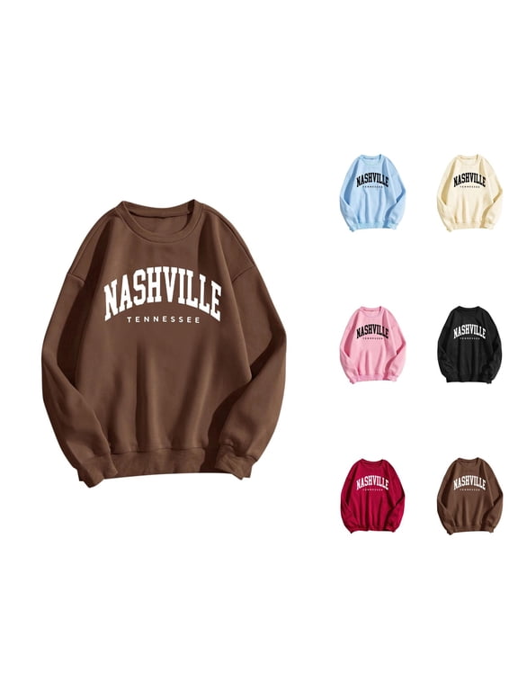 Fall Sweatshirts for Women 2025 Nashville Tennessee Sweatshirt Long Sleeve Crewneck Graphic Sweatshirt Pullover Tops