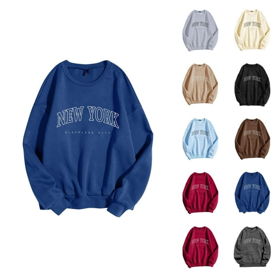 Fall Sweatshirts for Women 2025 New York Sweatshirt Long Sleeve Crewneck Sweatshirt Streetwear Pullover Tops