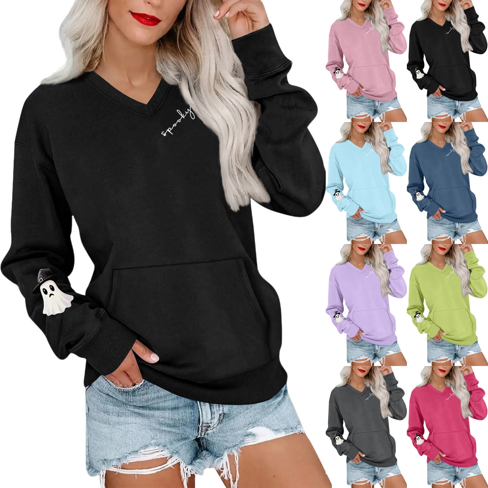 Pink Fall Dresses For Women 2026.Fall Sweatshirts for Women 2026 Long Sleeve V Neck Plain Basic ...