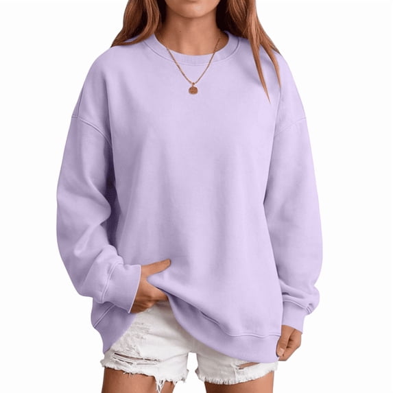 Fall Sweatshirts for Women Casual Crewneck Long Sleeve Cute tops Oversized Pullover Solid Color Loose Fashion Sweatshirts