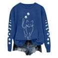 thumbnail image 1 of Fall Sweatshirts for Women Cute Cartoon Cat Print Long Sleeve Crew Neck Casual Trendy Clothes 2025 Blue, 1 of 5