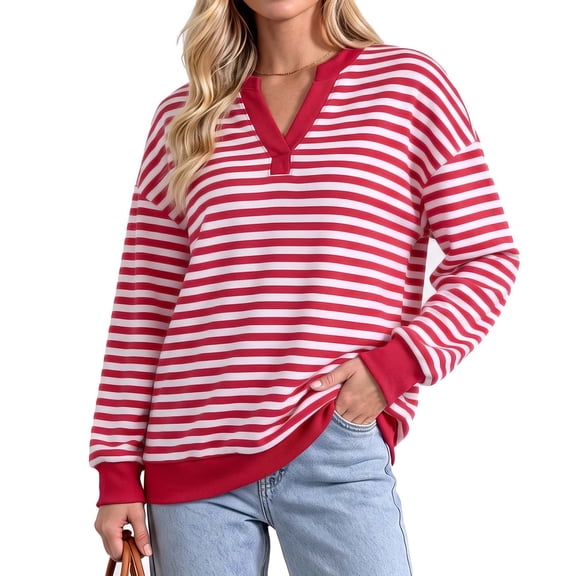Mecto Sweatshirts for Women Striped Long Sleeve Shirt Fall Womens Tops Lightweight Pullover Sweatshirt
