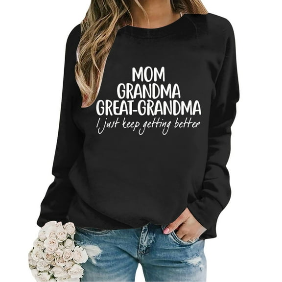 Fall Sweatshirts for Women Mom Letter Print Casual Long Sleeve Crew Neck Trendy Clothes 2025 Black