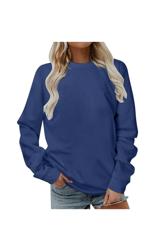 Fall Sweatshirts for Women Plain Crewneck Long Sleeve Sweat Shirt Relaxed Fleece Pullover Sweatshirt Cute Sweater Top