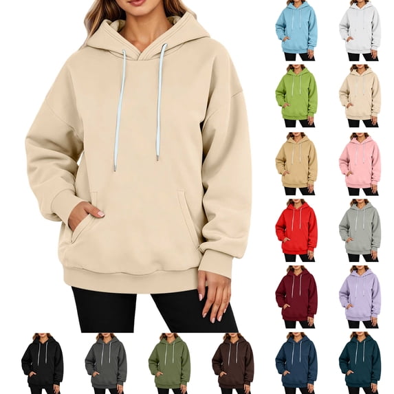 Fall Sweatshirts for Women Trendy-Women's Plain Long Sleeve Pullover Tops with Pockets Fashion XXL