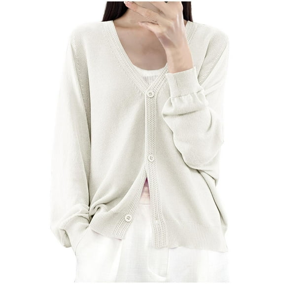 Fall Sweatshirts for Women, Women's Basic Solid V Neck Cardigan Sweaters - 2025 Fall Long Sleeve Knit Casual Button Up Outerwear Coats