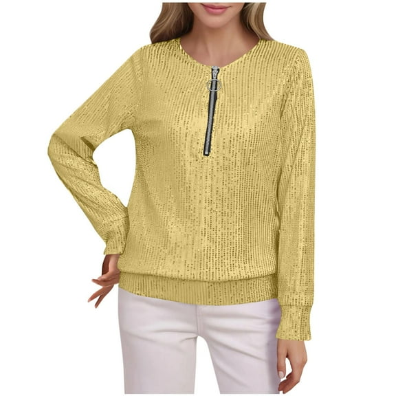 Fall Sweatshirts for Women, Womens Long Sleeve Shirts Tops Quarter Zip Pullover Loose Crewneck Preppy Clothes Casual Lightweight Fall Outtits