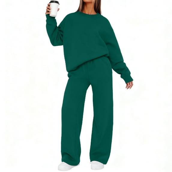 Fall Sweatsuits Women 2 Pcs Lounge Sets Matching Oversized Sweatshirt Sweatpants Tracksuit Set (Green XL)