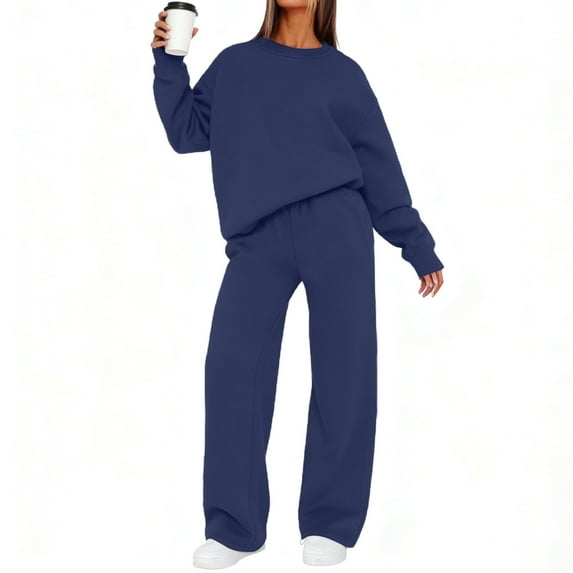 Fall Sweatsuits Women 2 Pcs Lounge Sets Matching Oversized Sweatshirt Sweatpants Tracksuit Set (Navy XXL)