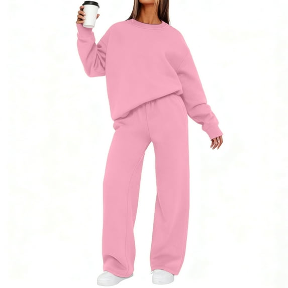 Fall Sweatsuits Women 2 Pcs Lounge Sets Matching Oversized Sweatshirt Sweatpants Tracksuit Set (Pink XL)