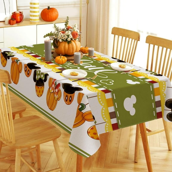 Fall Sweet Fall Cartoon Mouse Rectangle Tablecloth 60 x 84 Inch, Autumn Pumpkin Decorative Table Cloth Dining Table Cover, Thanksgiving Dinner Party Picnic Decoration