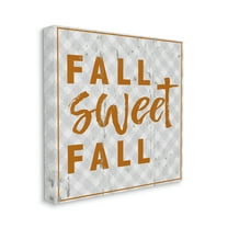 Fall Sweet Fall Phrase Distressed Orange Text Typography Gallery-Wrapped Canvas Print Wall Art, 17x17
