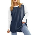 thumbnail image 1 of Fall T-Shirt for Women Women's Color Block Round Neck Loose Long Sleeve Medium Length Leaky Thumb T-shirt Top, 1 of 6
