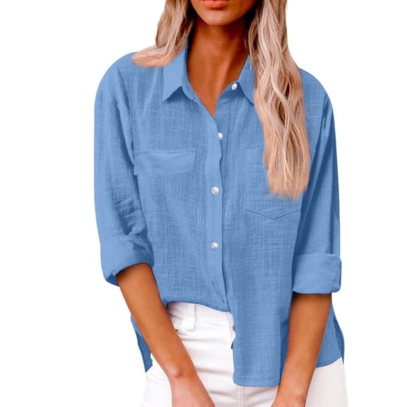 Fall T-Shirt for Women Women's Long Sleeve Button Solid Color Loose Shirt Casual Large Size Shirt