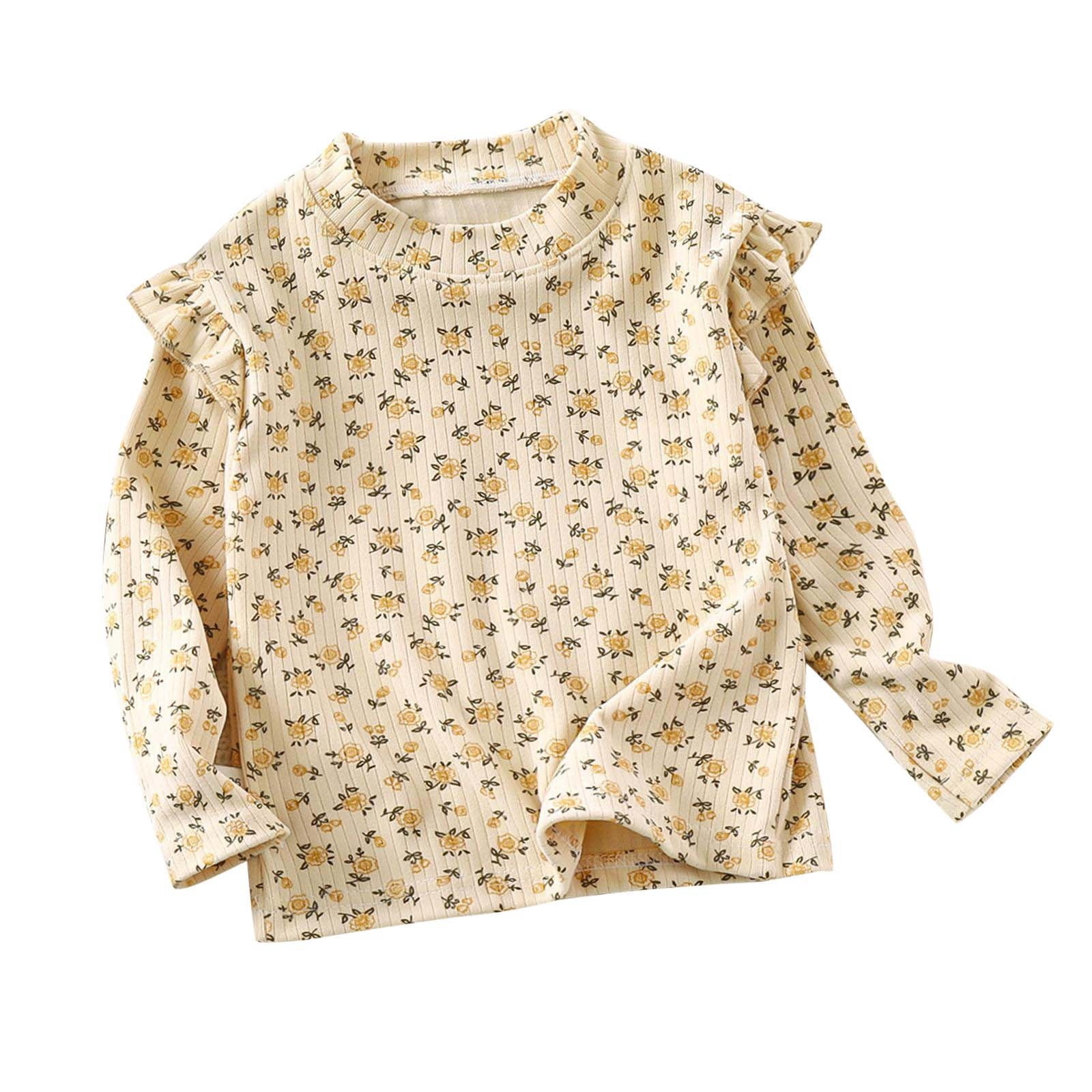 Fall T Shirts for Girls Winter Floral Base Flying Sleeve Base Yellow Fall T Shirts for Girls Winter Floral Base Flying Sleeve Base Yellow