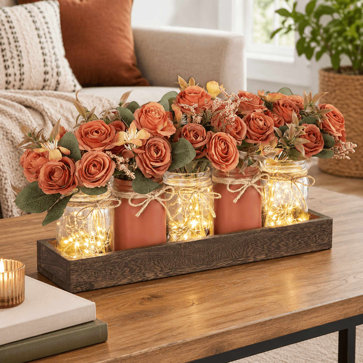 Fall Table Centerpieces with Mason Jar Lights, Orange-Large, 17.52 x 10 ...