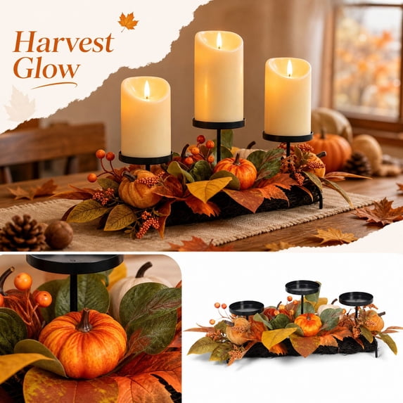 Fall Table Fall Table Decor Featuring Rustic Pumpkin and Maple Leaf Centerpiece ...