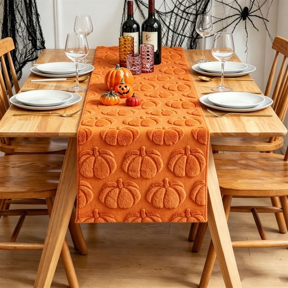 Fall Table Decor, Halloween Party Decorations, Pumpkin Decorations for Home, Spooky Halloween Decor, Washable Orange Long Table Cloth for Indoor Dining Room, Holiday Gathering and