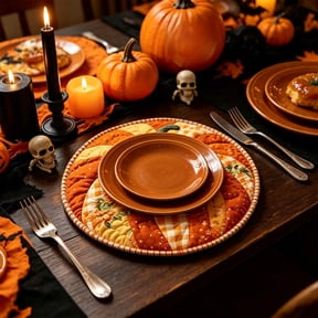 Fall Table Decor, Quilted Pumpkin Patchwork Placemat with Soft Cotton Fabric for Thanksgiving Dining Table and Kitchen Display, Cozy Festive Table Setting Mat