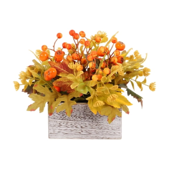 Fall Table Decor, Wooden Thanksgiving Centerpiece with Maple Leaves and Red Berries, Autumn Tabletop Decoration for Dining Room, Mantel, Farmhouse Holiday Seasonal Home Accent Display