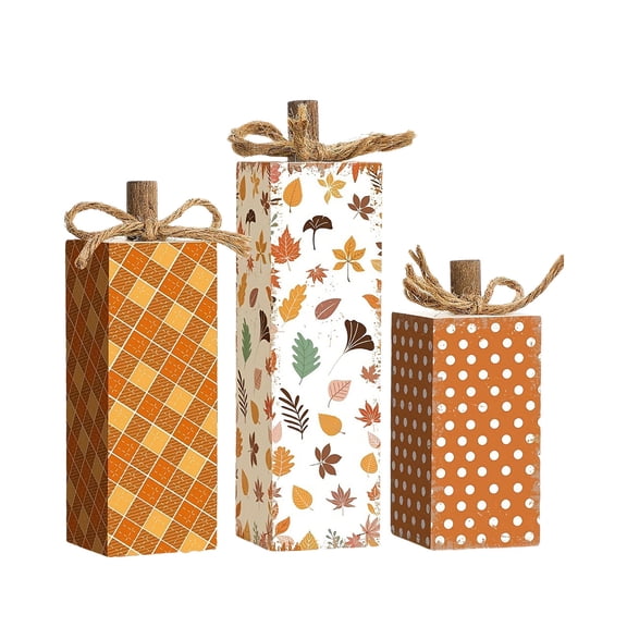Fall Table Decorations 3pcs/Set, Thanksgiving Wooden Block Sign Tabletop Centerpiece Decoration, Autumn Tiered Tray Decor for Mantel Desktop Farmhouse Home