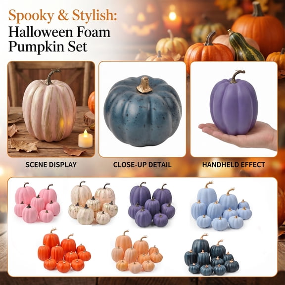Fall Table Decorations, 7-Piece Vibrant Purple Foam Small Halloween Decor, Works As Kitchen Table Decor Centerpiece, for Halloween Decor Indoor Aesthetic, Fall Party Decorations,