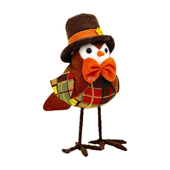 Fall Table Decorations Thanksgiving Plush Fabric Birds Figurine Style Autumn Harvest Standing Birds Bow Tie Doll Thanksgiving Tabletop Ornament Gifts for Indoor Office Mantel Garden