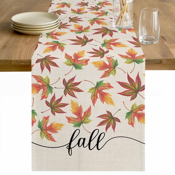 Fall Table Runner 108 Inches Long Farmhouse Dress Scarves, Thanksgiving Autumn Gradient Maple Leaf on Linen Dining Tablerunner for Coffee Table/Kitchen Island/Party Décor, 13" x 108"
