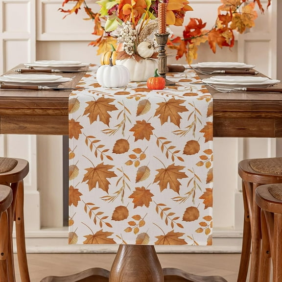 Fall Table Runner 13 x 108 Inch, Autumn Thanksgiving Brown Maple Leaves Harvest Farmhouse Style Table Decoration for Dining, Holiday, Party Decor