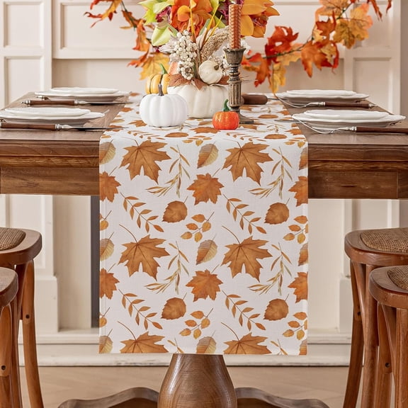 Fall Table Runner 13 x 36 Inch, Autumn Brown Maple Leaves Dining Table Seasonal Decor for Thanksgiving, Farmhouse, Kitchen, Dinner, Parties