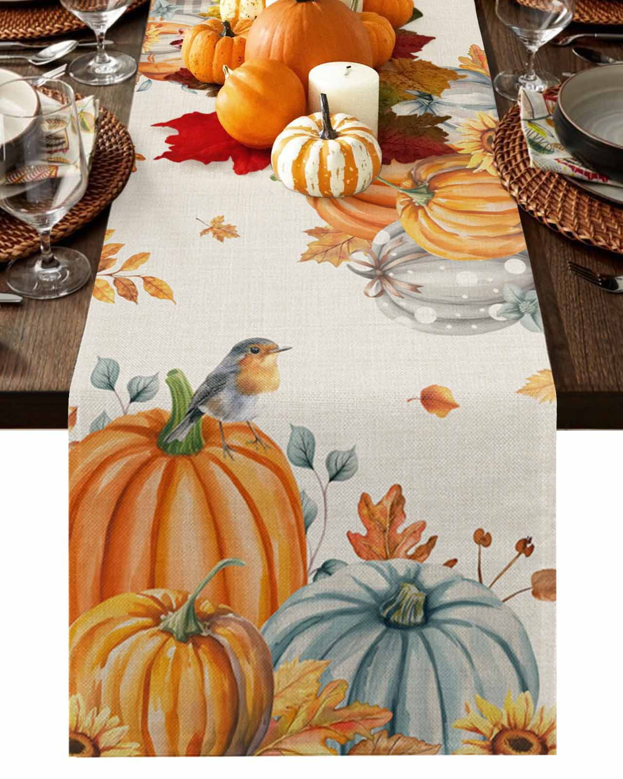 Fall Table Runner 13x36 Inch - Football Pumpkin Seasonal Autumn Thanksgiving Home Decor